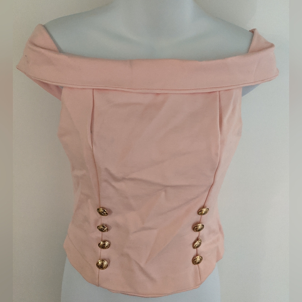 Bardot Off The Shoulder Pink Top Button Accents Princess Seam